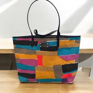 Kate Spade Geometric Canvas Tote w/ Patent Leather Trim – EUC